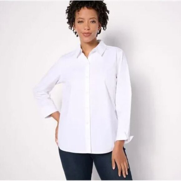 Denim & Co. Classic Tunic Shirt with French Cuff White 2X - Picture 1 of 3